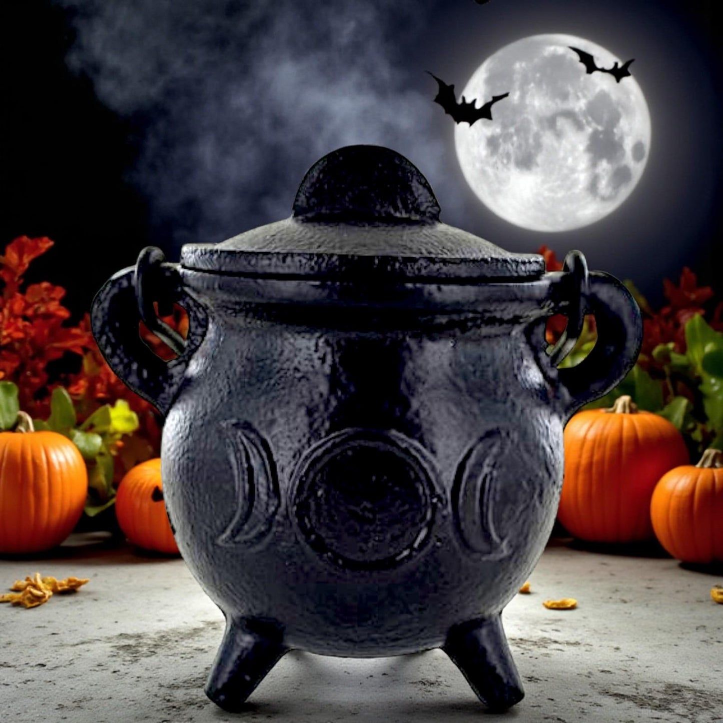 Cast Iron Triple Moon Cauldron Wiccan Altar Tool Pagan Witchcraft Ritual Burner