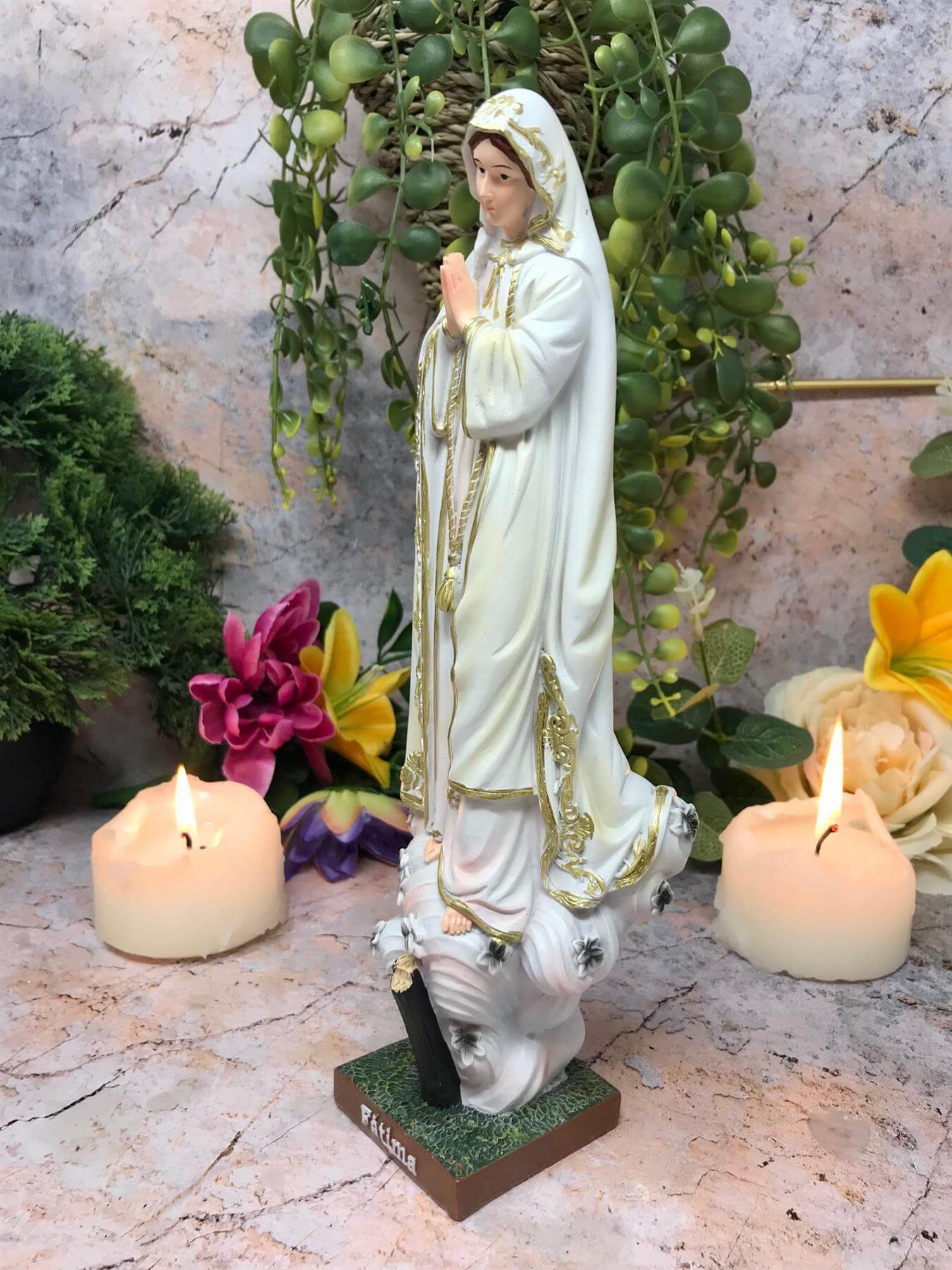 Blessed Virgin Mary Our Lady of Fatima Statue Ornament Figurine Figure Coloured Sculpture