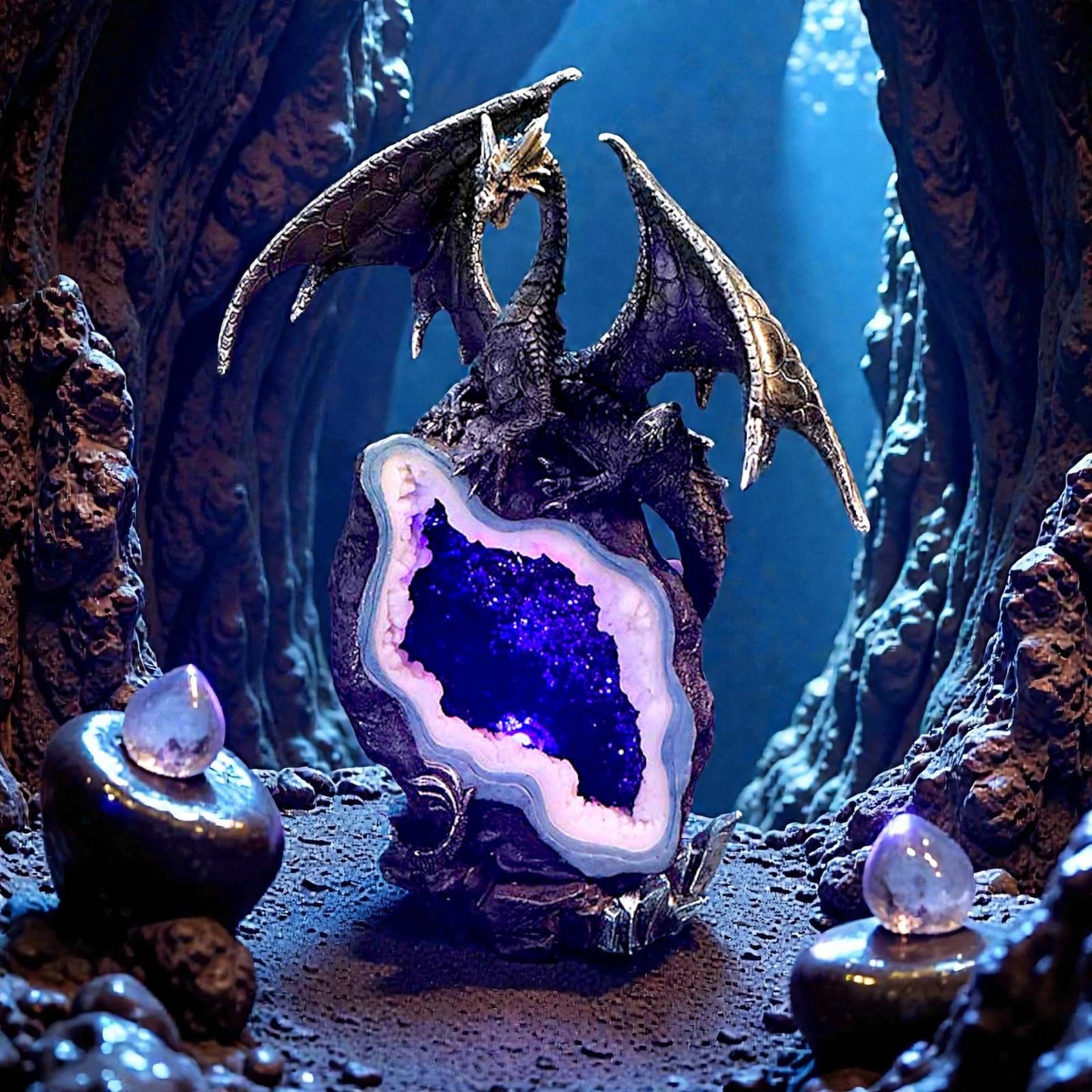 Midnight Custodian Light Up Dragon Statue LED Fantasy Geode Dragon Ornament
