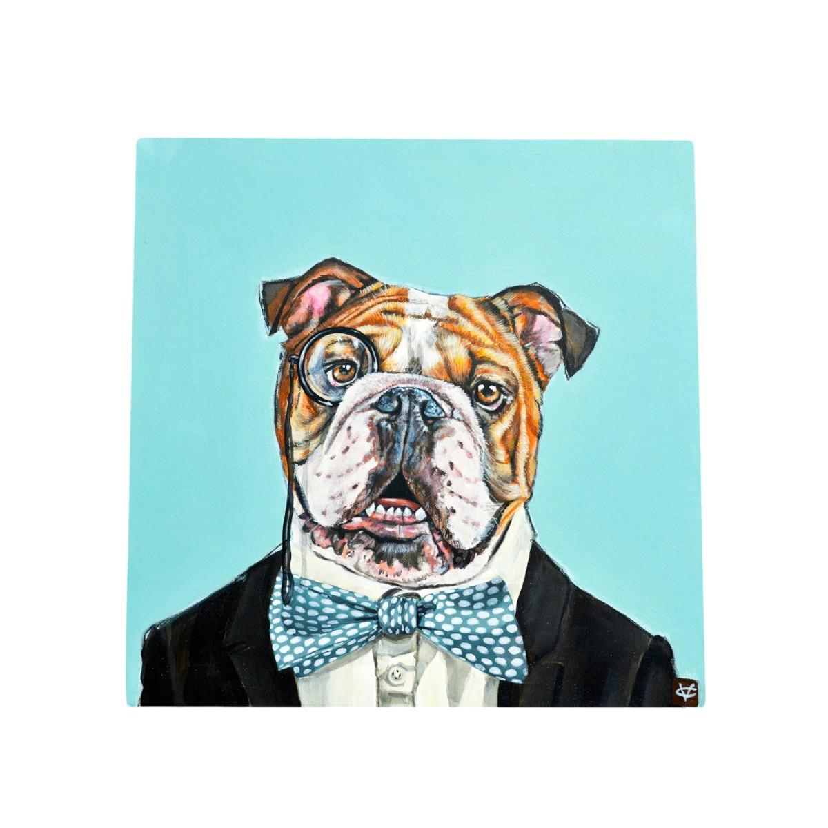 Monocle Max Ceramic Art Tile by Victoria Coleman - 20x20 cm Bulldog in Tuxedo Ready to Hang, Decorative Wall Art, Gift for Dog Lovers-Osiris Craftworks