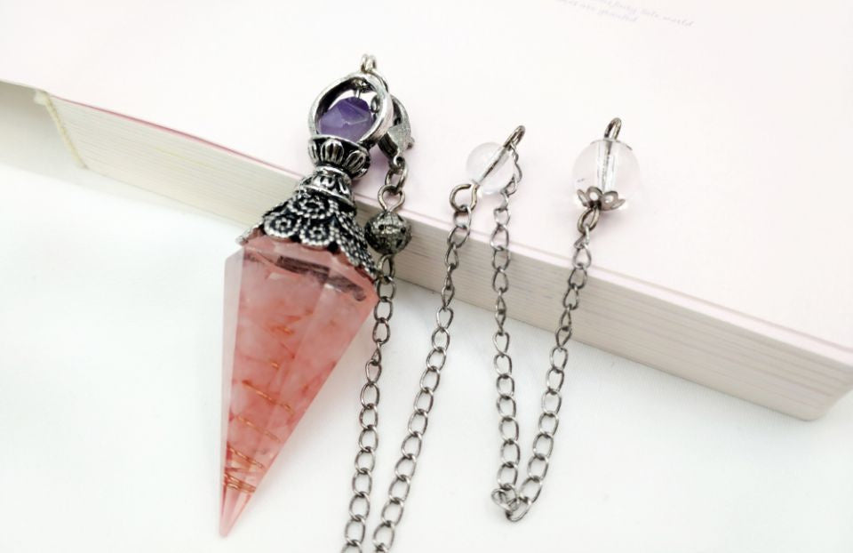 Gravel Resin Vintage Silver Amethyst Top Pendulum Pendant