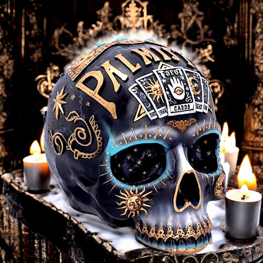 Destiny Palmistry Skull 18cm | Mystical Occult Decor | Resin Palmistry Head | Exclusive Design