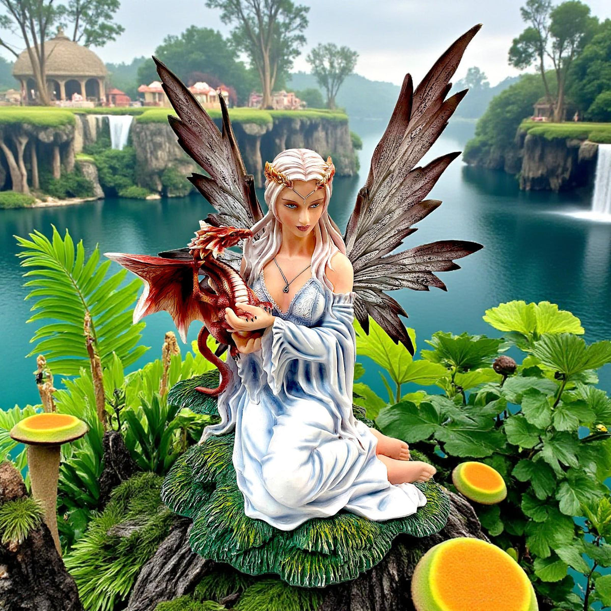 Fantasy Fairy Holding Dragon Figurine Gothic Ornament Mythical Creature Decor
