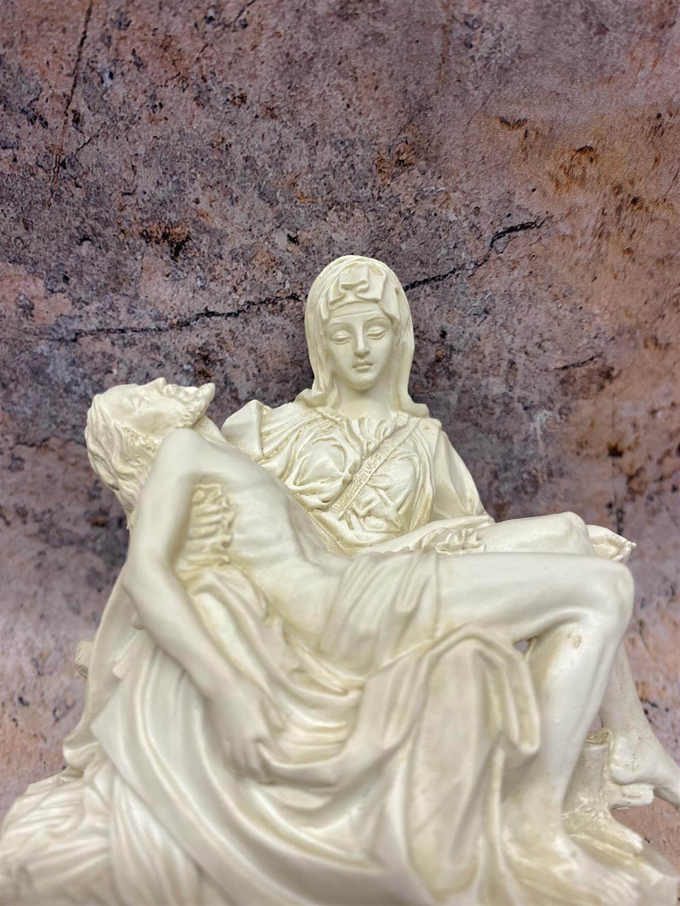 La Pieta Statue with Wood Stand - Michelangelo Masterpiece Resin Replica, Religious Home Decor, Iconic Christian Sculpture, Spiritual Art