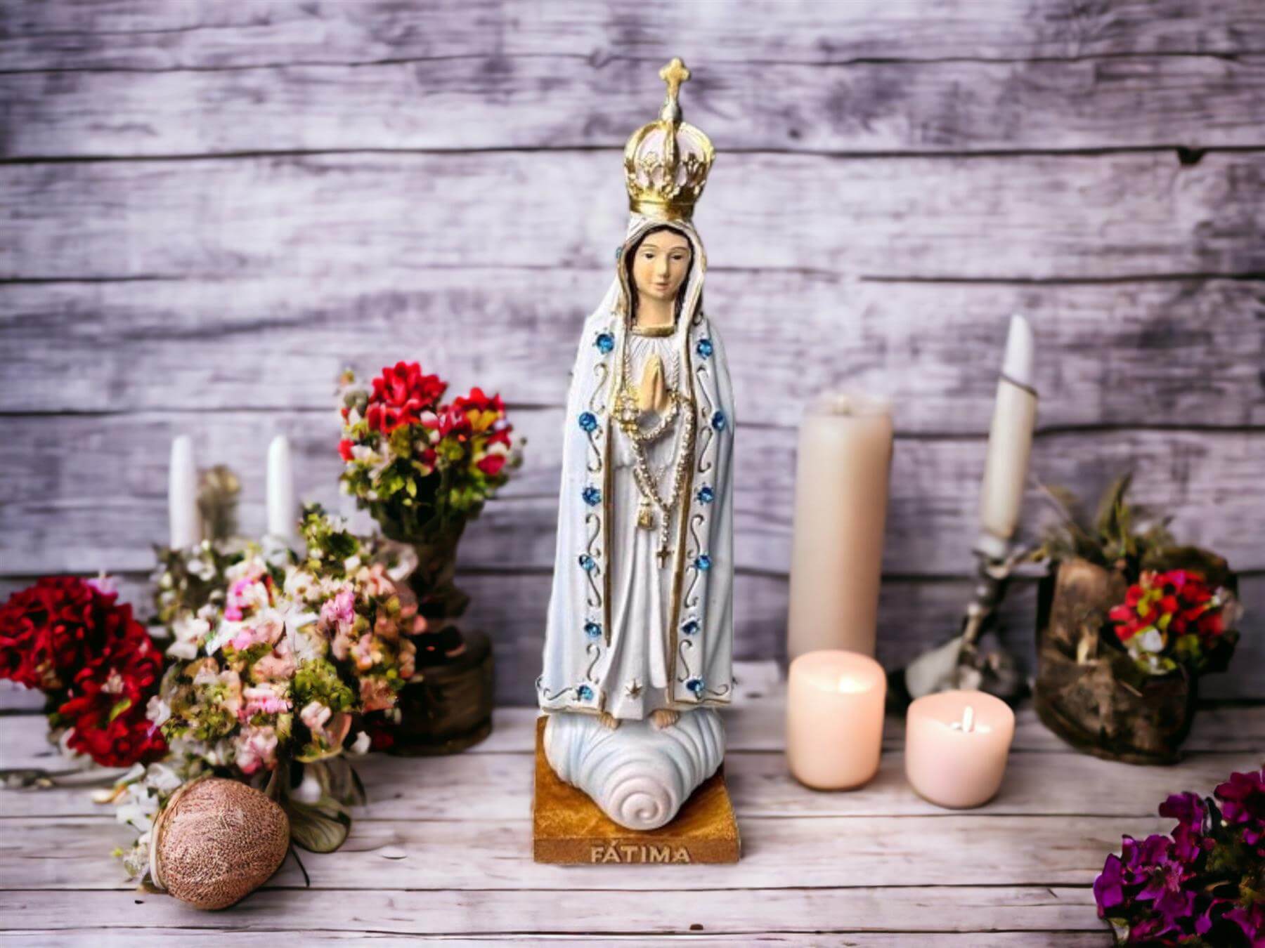 Elegant Our Lady of Fatima Resin Statue, Hand-Painted Marian Figurine, Religious Icon, Blessed Virgin Mary Sculpture, Catholic Decor-Osiris Craftworks