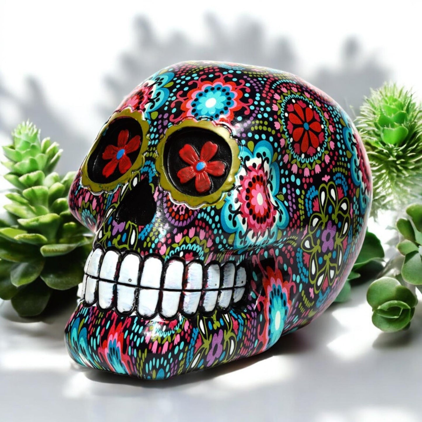 Vibrant Sugar Skull Fantasy Ornament Day of the Dead Gothic Decor Fantasy Figurine