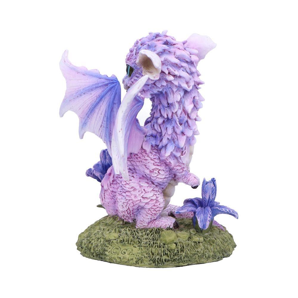 Cute Lavender Dragon Figurine – Mythical Fantasy Resin Statue with Floral Base 12cm