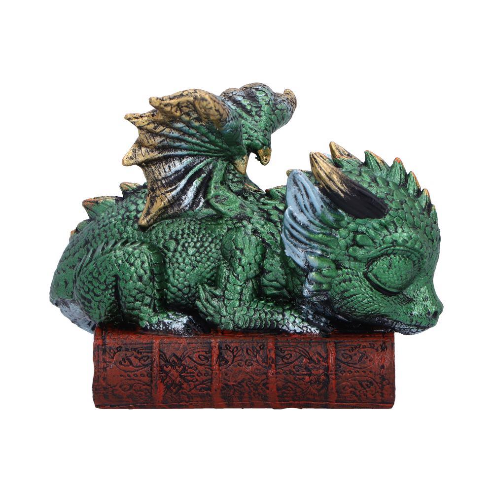 Fantasy Sleeping Dragon Ornament Gothic Creature Figurine on Magic Spell Book