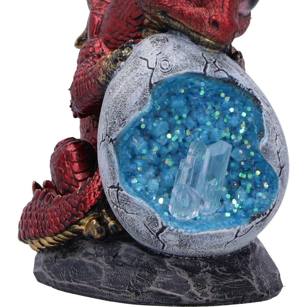 Fantasy Red Baby Dragon and Crystal Egg Figurine Mythical Creature Sculpture