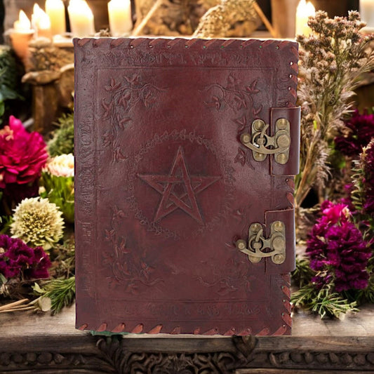 Leather Pentagram Book of Shadows Wiccan Pagan Pentacle Journal Diary Spellcast