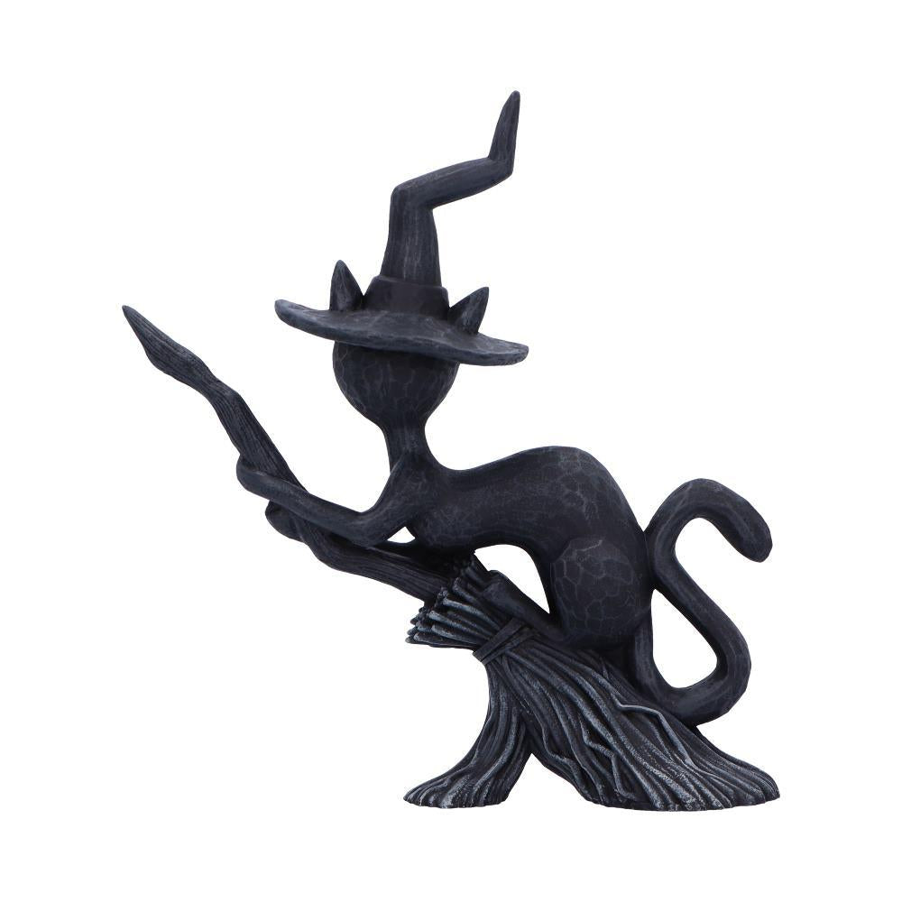 Bewitch Spell Cat Figurine Flying Wiccan kitty Broomstick Fantasy Halloween Altar