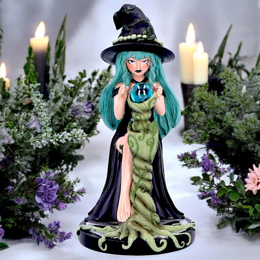 Sage Sugar & Spice Witch Figurine 17.5cm – Mystica Green Witch Decor for Collectors Boxed