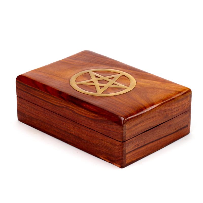 Sheesham Wood Pentagram Jewellery Box Pagan Witchcraft Altar Storage Chest 17.5cm