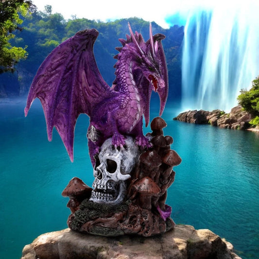 Amethyst Dragon Figurine - Gothic Skull Ornament Fantasy Decor Statue Home Decor