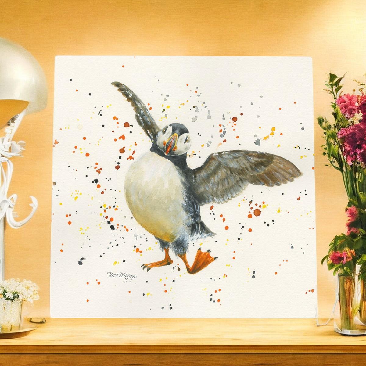 Presley Dancing Puffin Art Tile by Bree Merryn – 20x20cm Decor