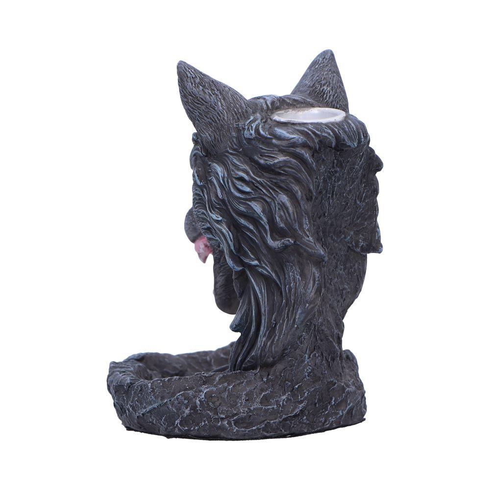 Dark Wolf Head Backflow Incense Burner | Hand-Painted Resin Aromatherapy Ornament 11.5cm