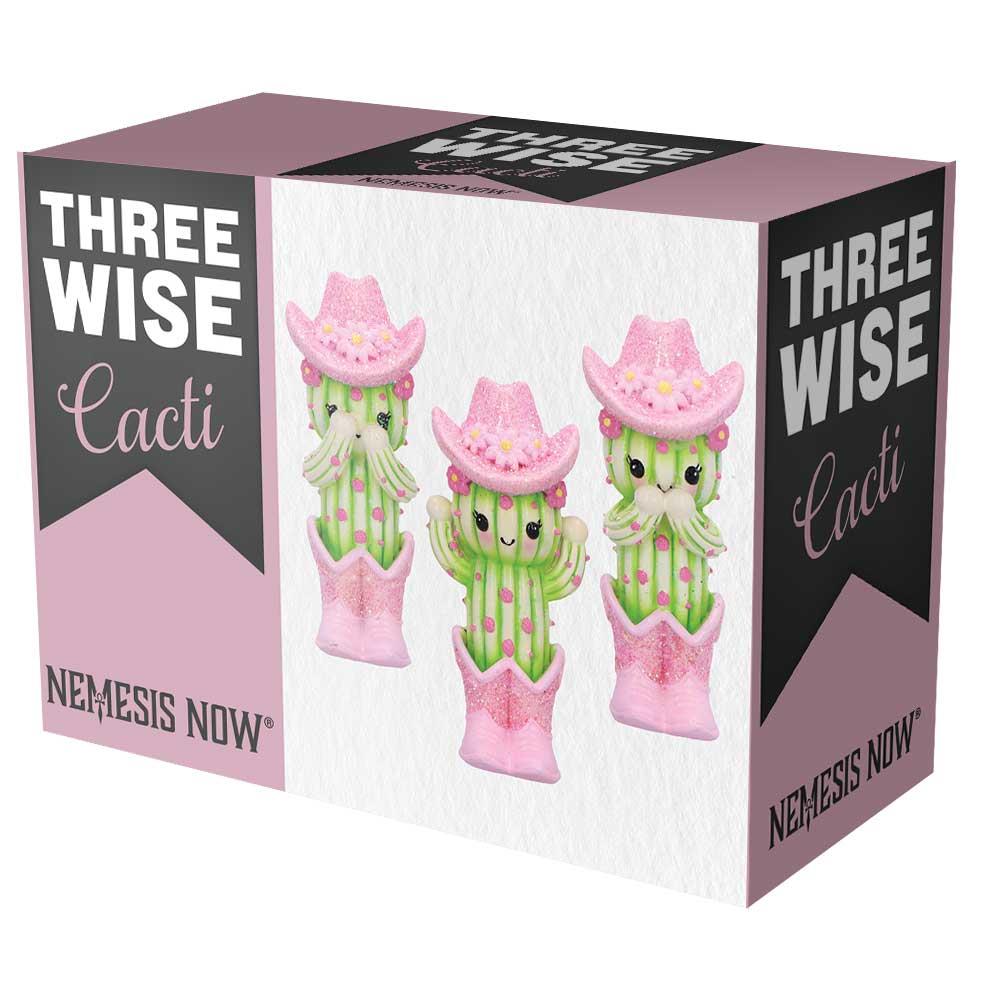 Three Wise Cactus Figurines Cute Novelty Ornament See Hear Speak Evil Decor