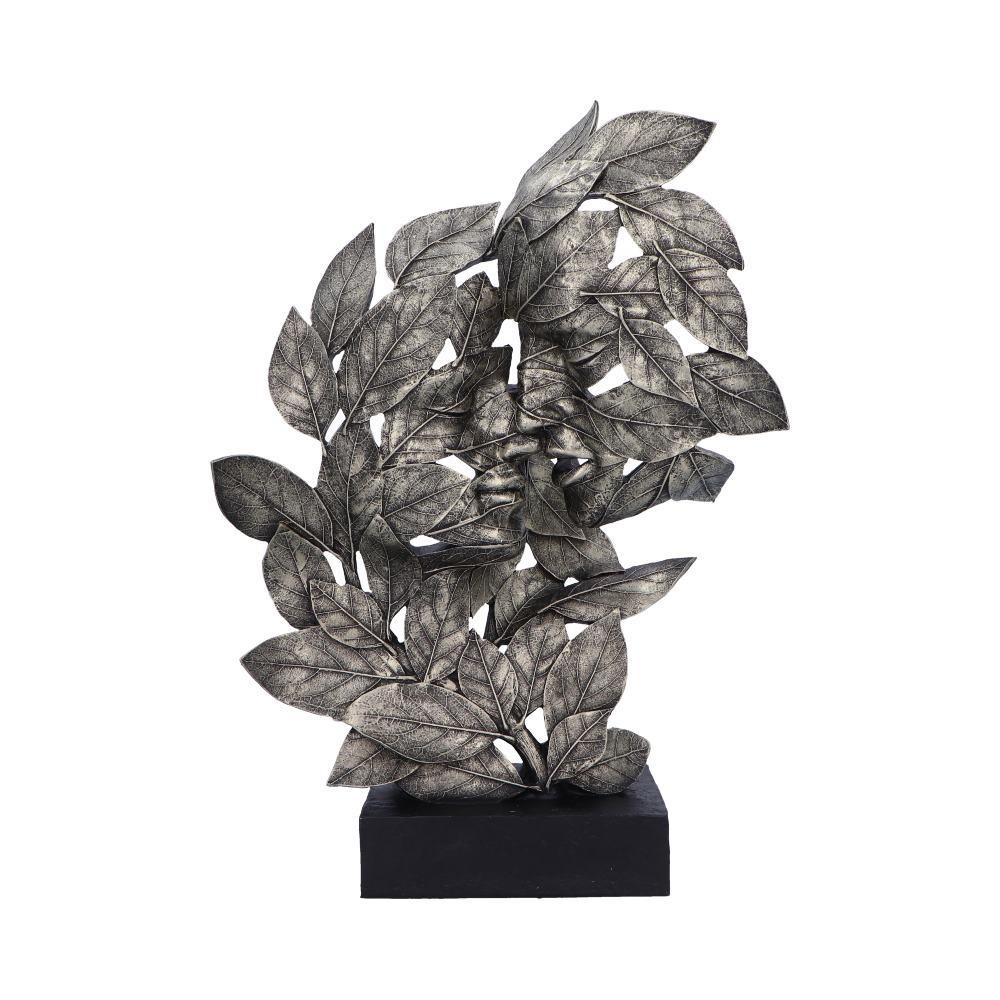 Kissing Couple Silver Leaf Statue Romantic Home Decor Modern Metallic Sculpture