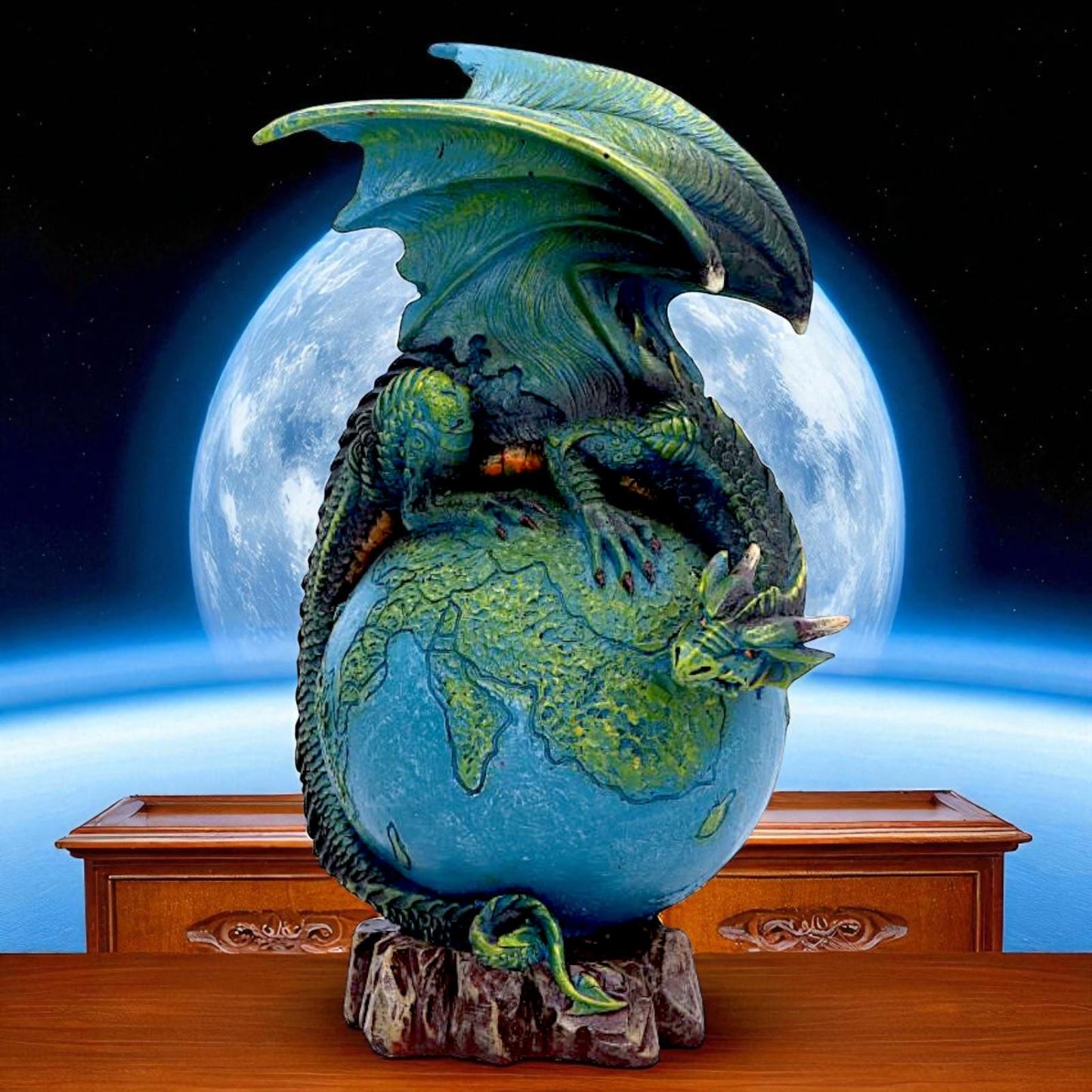 Gothic Earth Dragon Ornament Fantasy Planet Globe Sculpture Nature Guardian