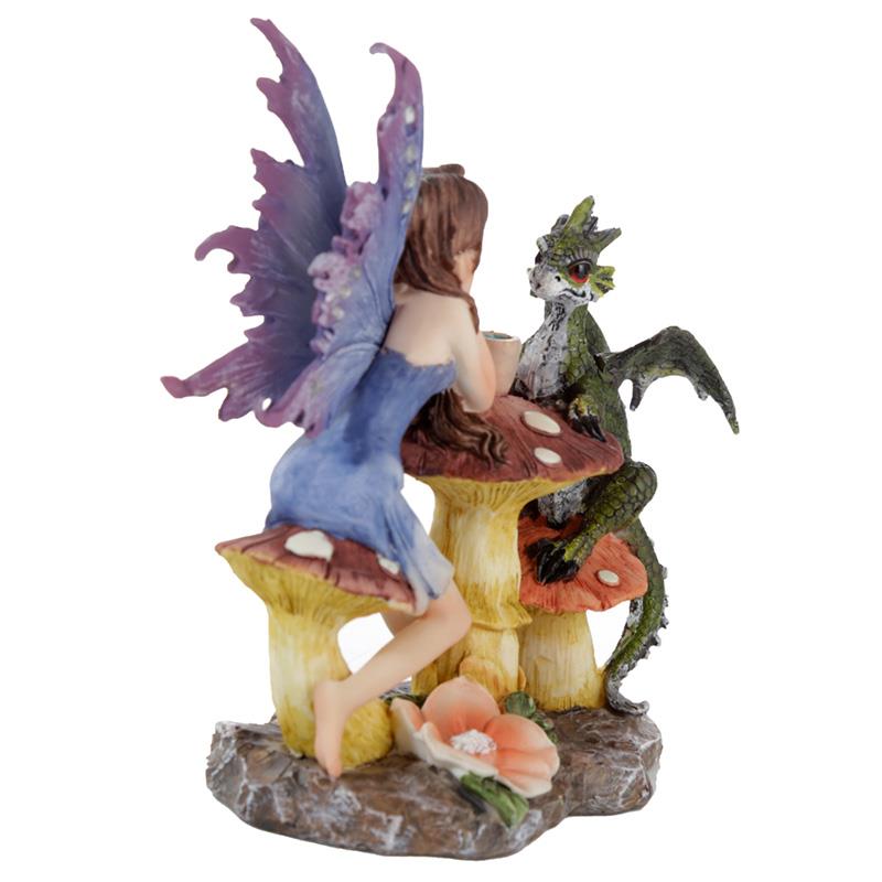 Enchanting Fairy with Dragon Companion Figurine - Fantasy Toadstool Ornament