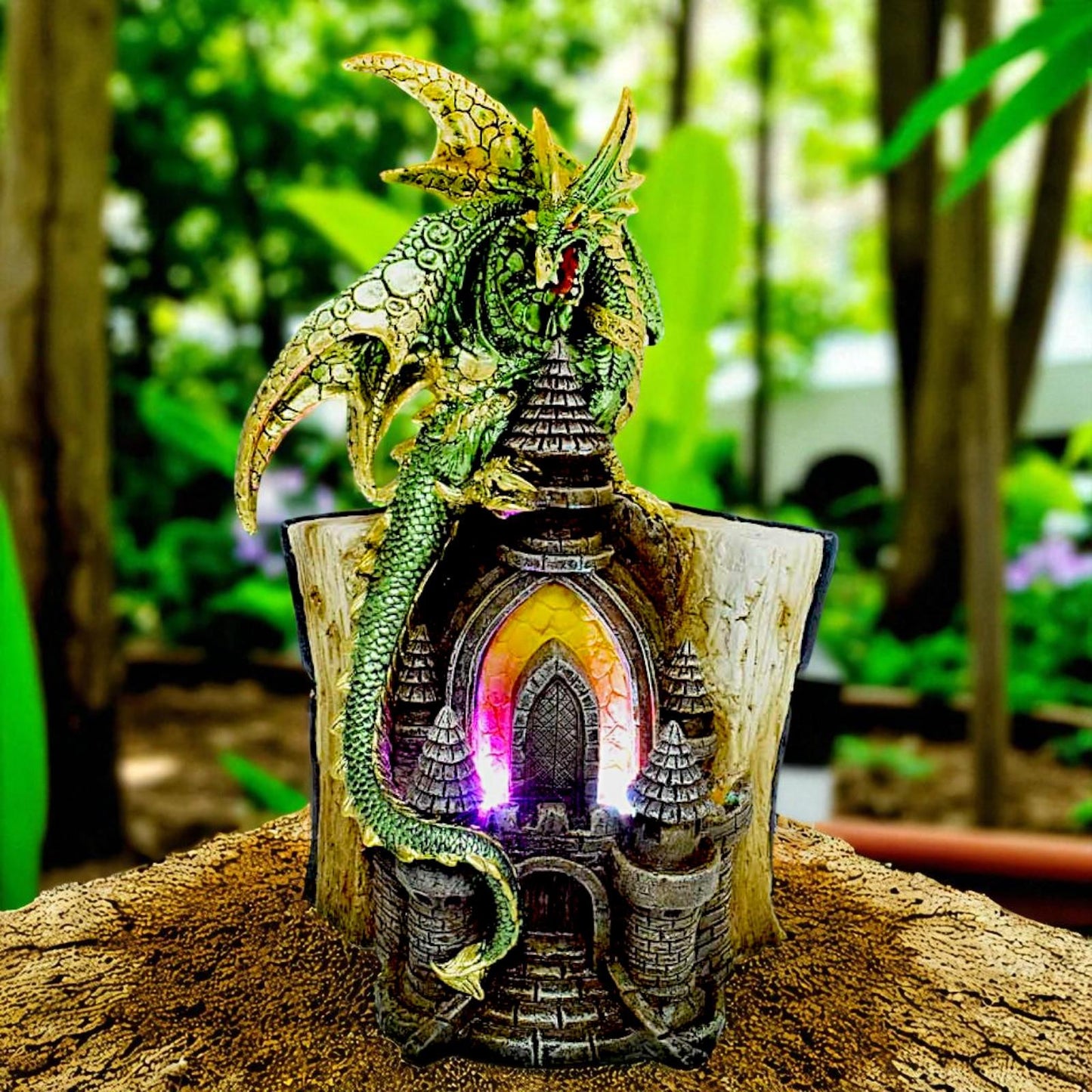 Gothic Mystical Dragon Perched on Castle with Book and Pentagram Fantasy Gift