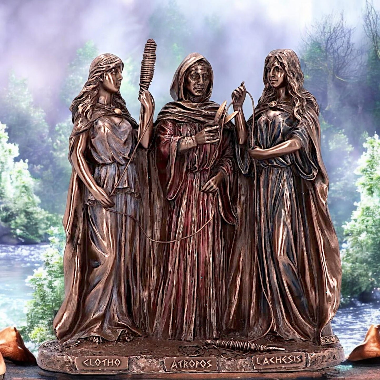The Three Fates of Destiny Bronze Figurine 19cm – Mythological Resin Ornament