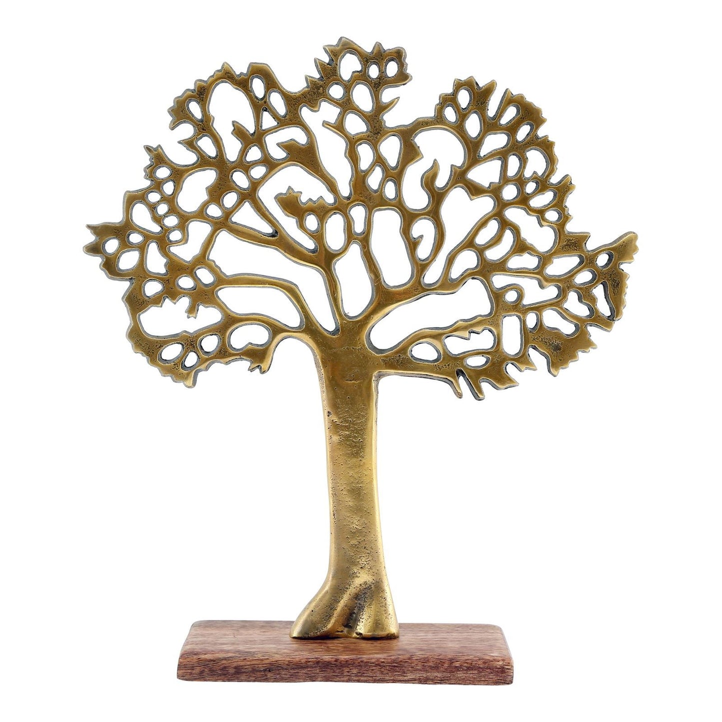 Gold Metal Tree Ornament - Decorative Tree of Life with Wooden Stand, Modern Decor