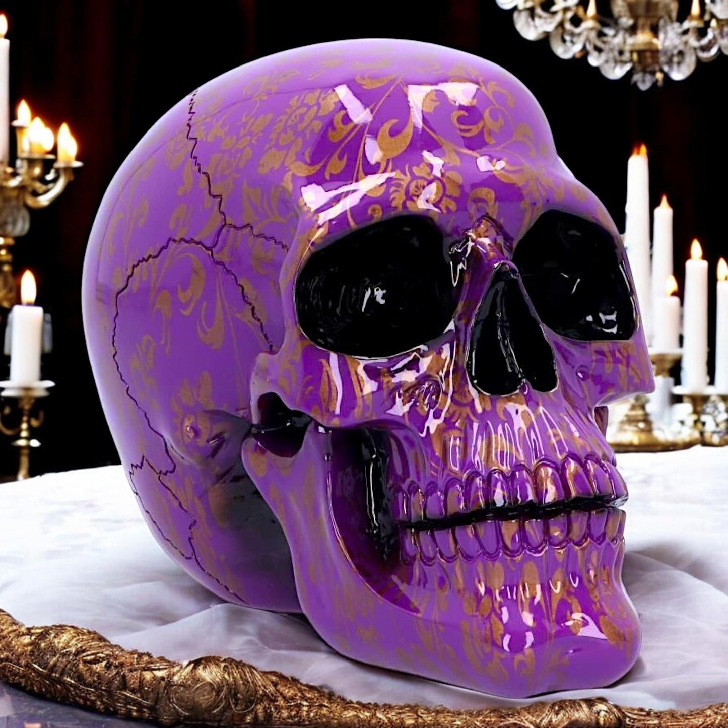 Purple Gothic Fantasy Skull Ornament Decorative Statue Halloween Horror Art Decor