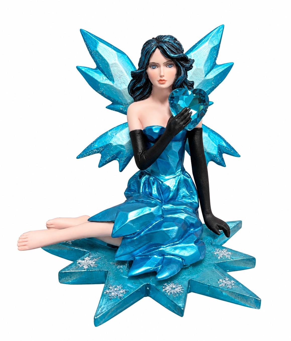 Blue Fairy Figurine Sapphire Heart Seated Fantasy Ornament Gothic Fairy Decor