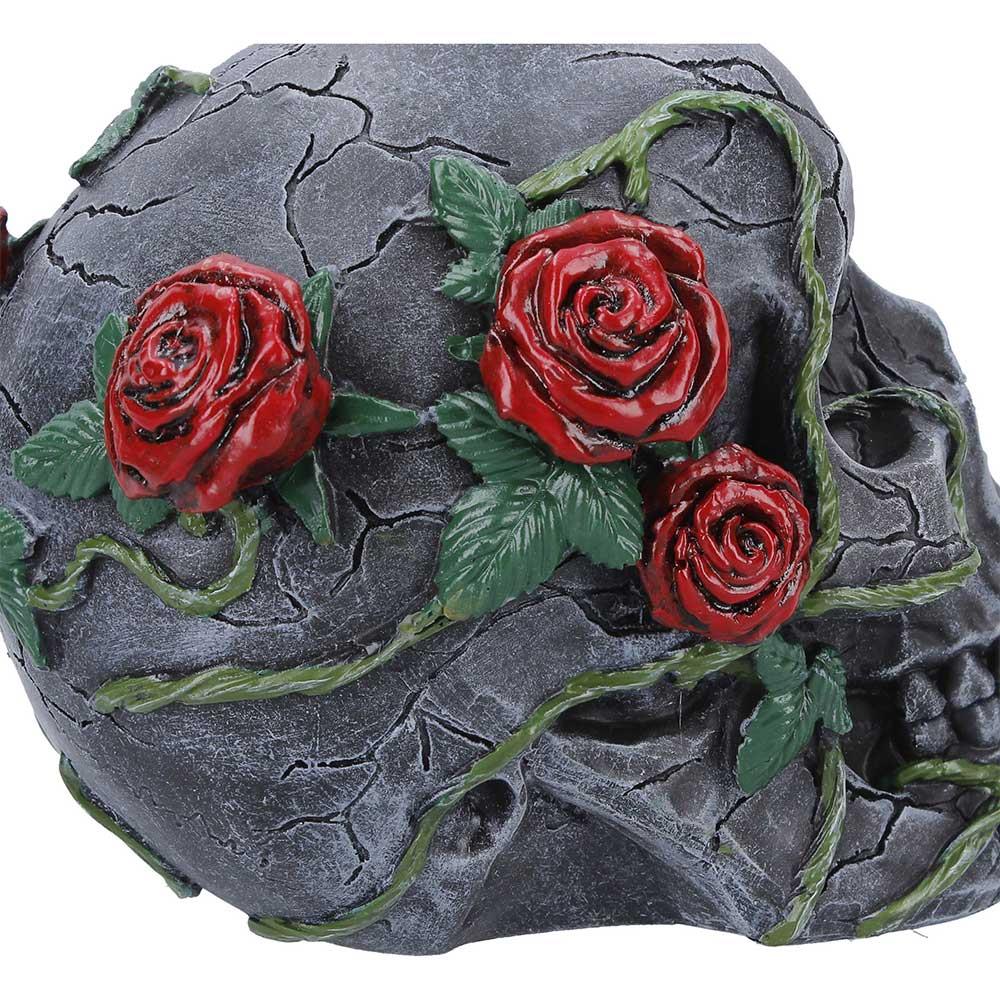 Gothic Skull with Roses Figurine Floral Vine Dark Fantasy Ornament Sculpture Art