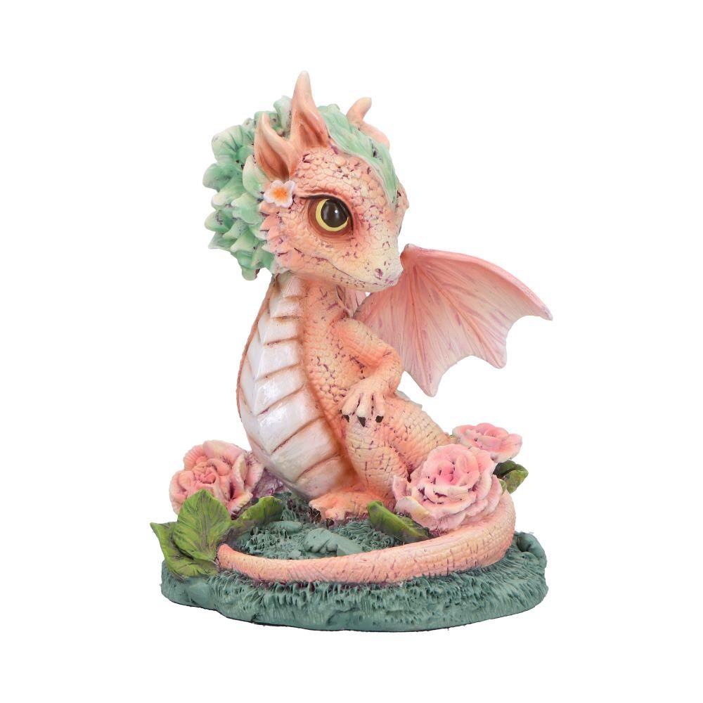 Adorable Baby Dragon Figurine Pink & Green with Roses – Fantasy Resin Ornament 11cm