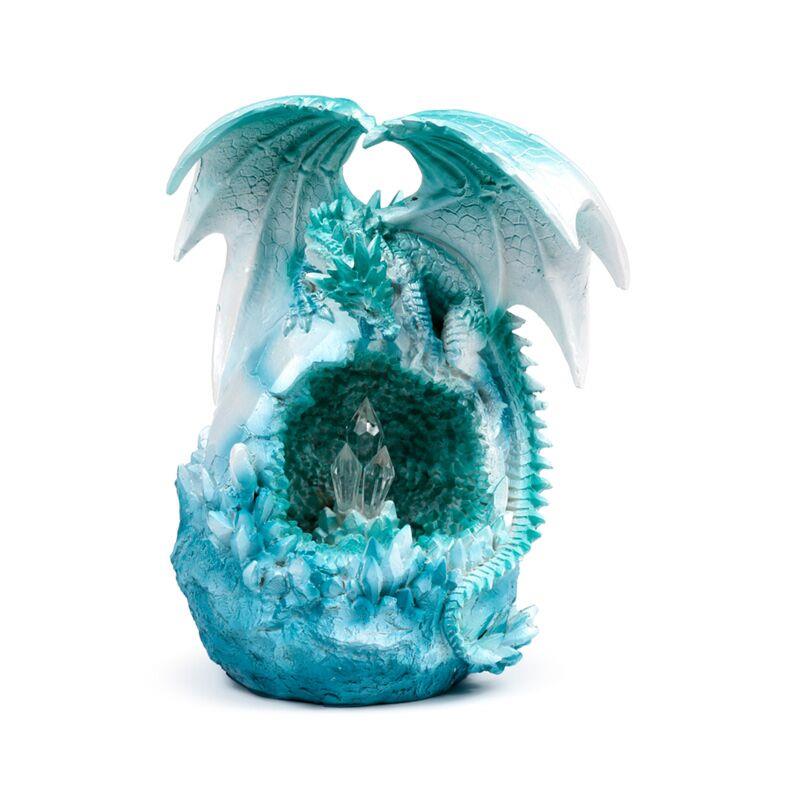 Blue Ice Dragon with LED Crystal | Fantasy Mythical Creature Ornament | Gothic Resin Sculpture