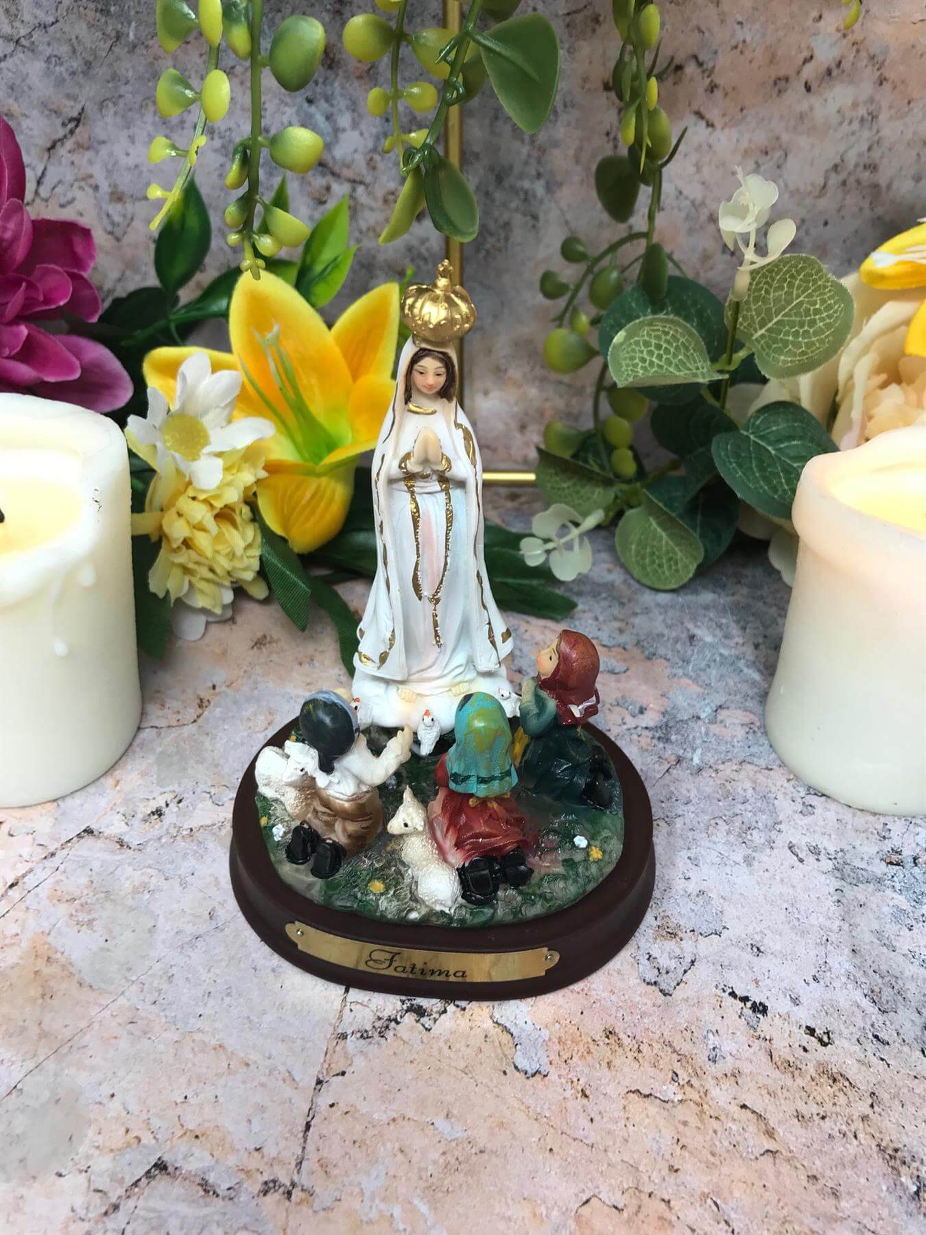 Blessed Virgin Mary Sculpture Our Lady of Fatima with Children Statue Ornament Figurine-Osiris Craftworks