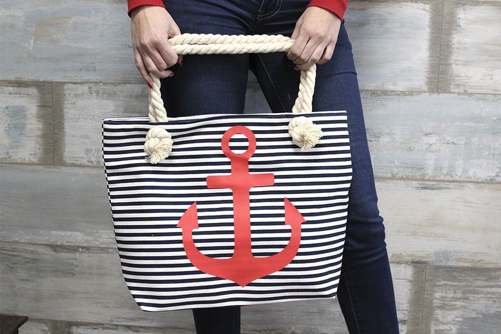 Rope Handle Bag - Red And Blue Flowers