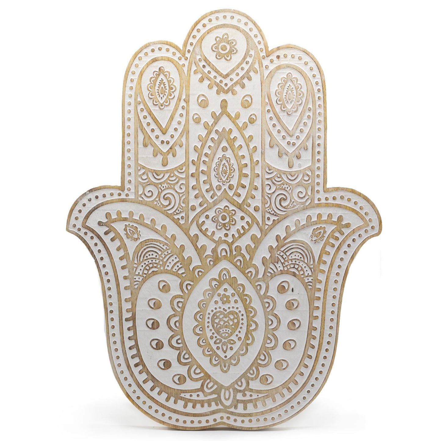 Mango Wood Hamsa Wall Plaque - Whitewash