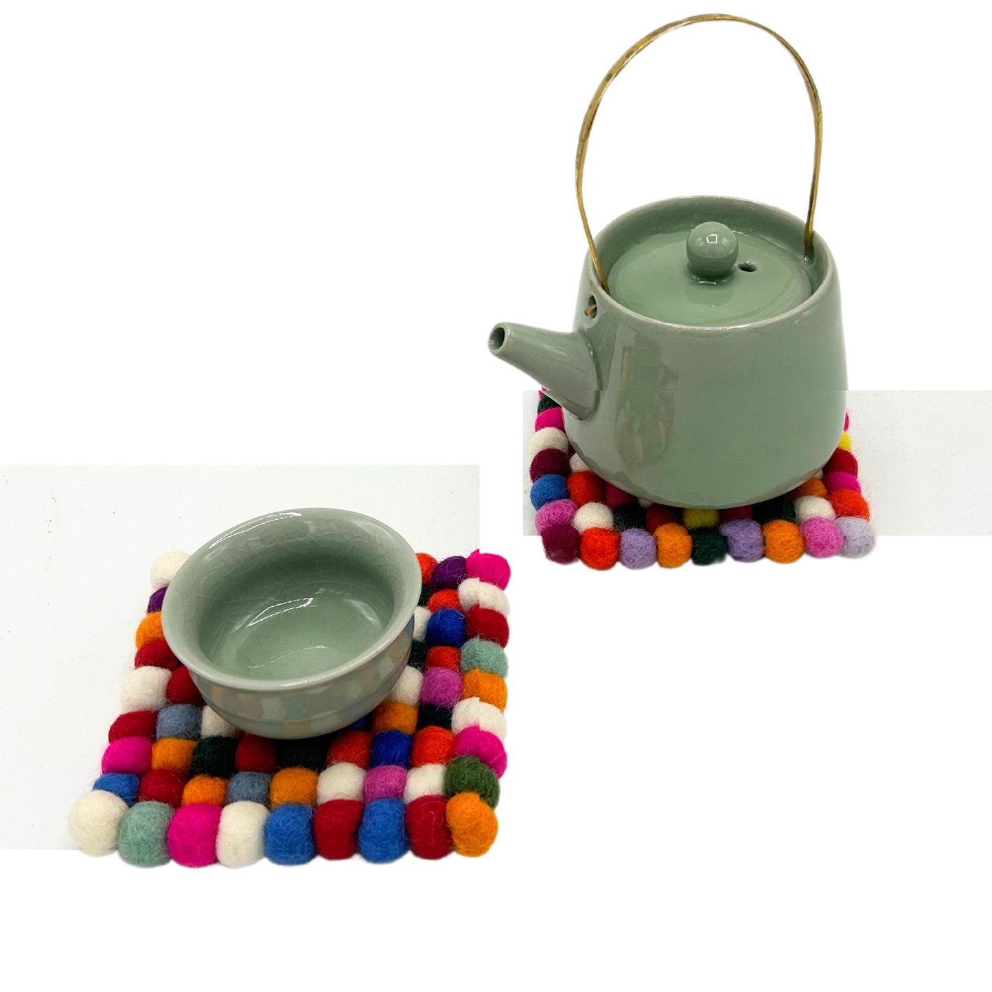 Felt Ball Square Coasters - Multi Grey colour (set of 4)