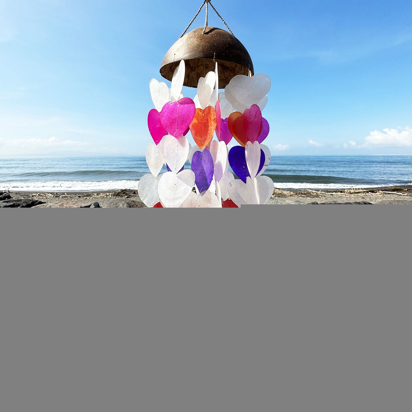 Coconut & Capiz Windchimes - Big Hearts - 40cm