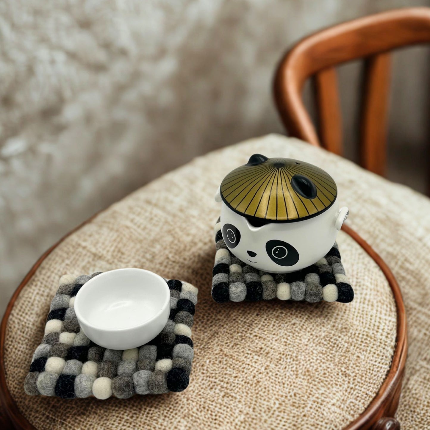 Felt Ball Square Coasters - Multi Grey colour (set of 4)