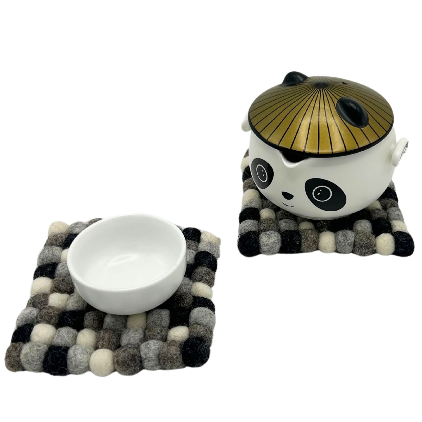 Felt Ball Square Coasters - Multi Grey colour (set of 4)