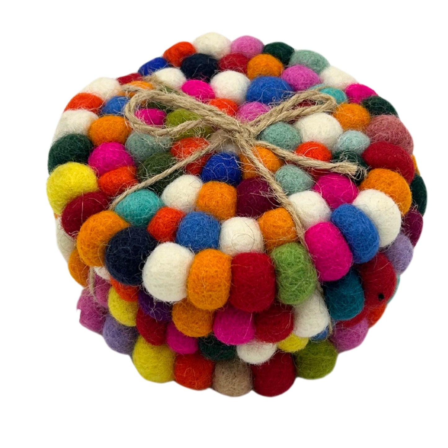 Felt Ball Round Coasters - Multi colour (set of 4)