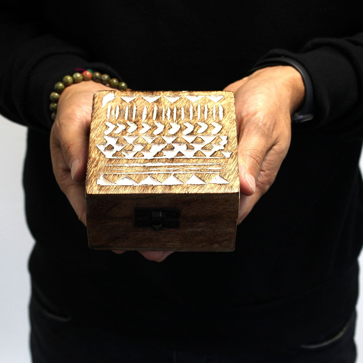 Azte Box White Washed 4x4 Aztec Wooden Box