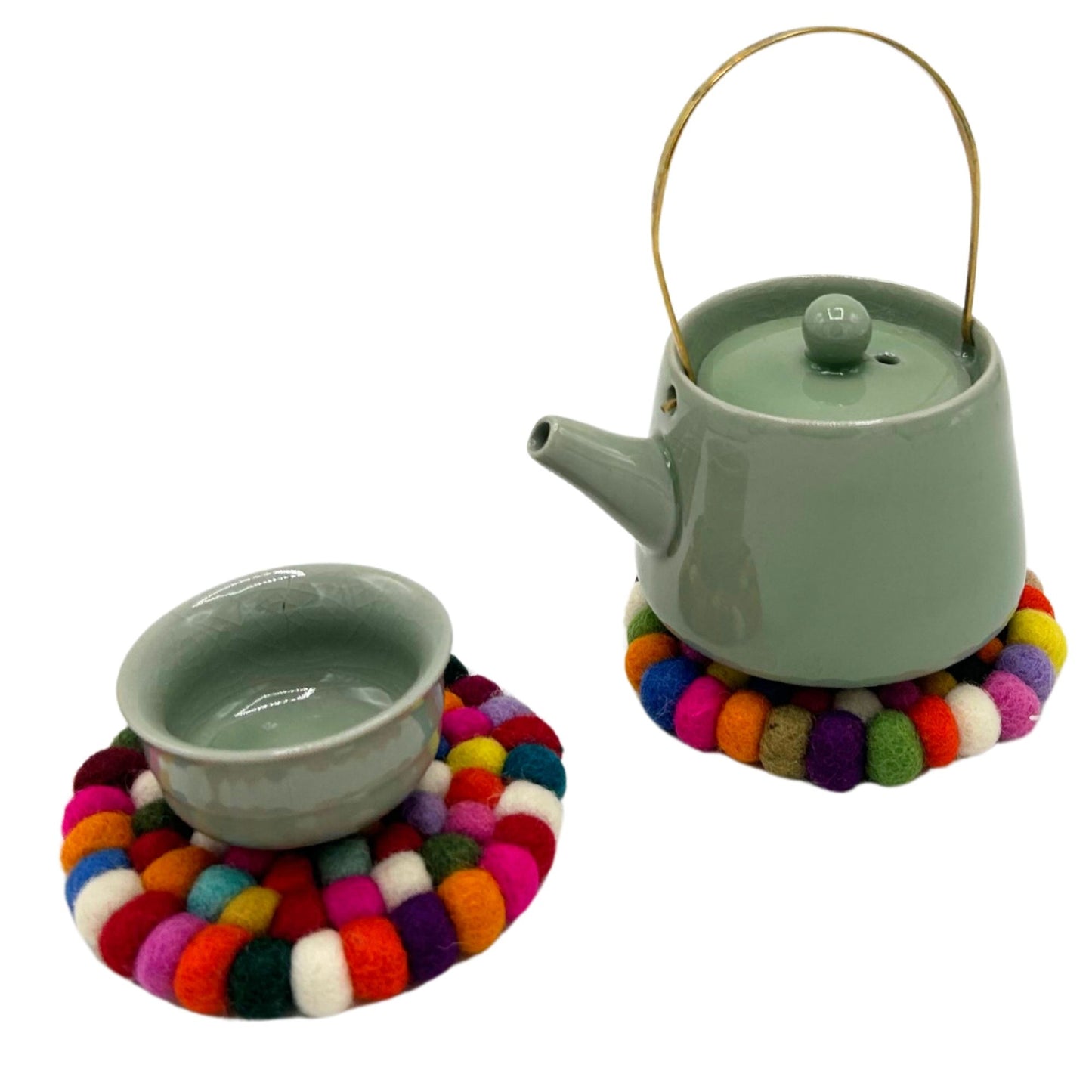 Felt Ball Round Coasters - Multi colour (set of 4)