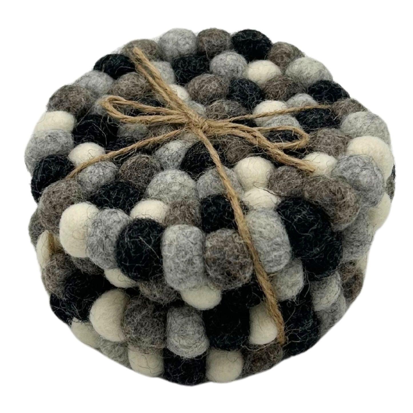 Felt Ball Round Coasters - Multi Grey colour (set of 4)