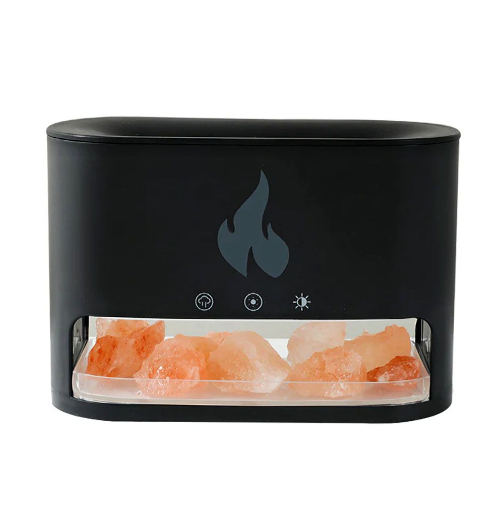Black Blaze Aroma Diffuser - Himalayan Salt Chamber - USB-C - Flame Effect (Salt included)