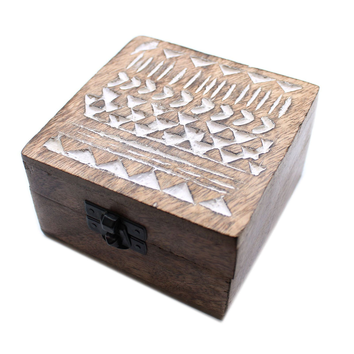 Azte Box White Washed 4x4 Aztec Wooden Box