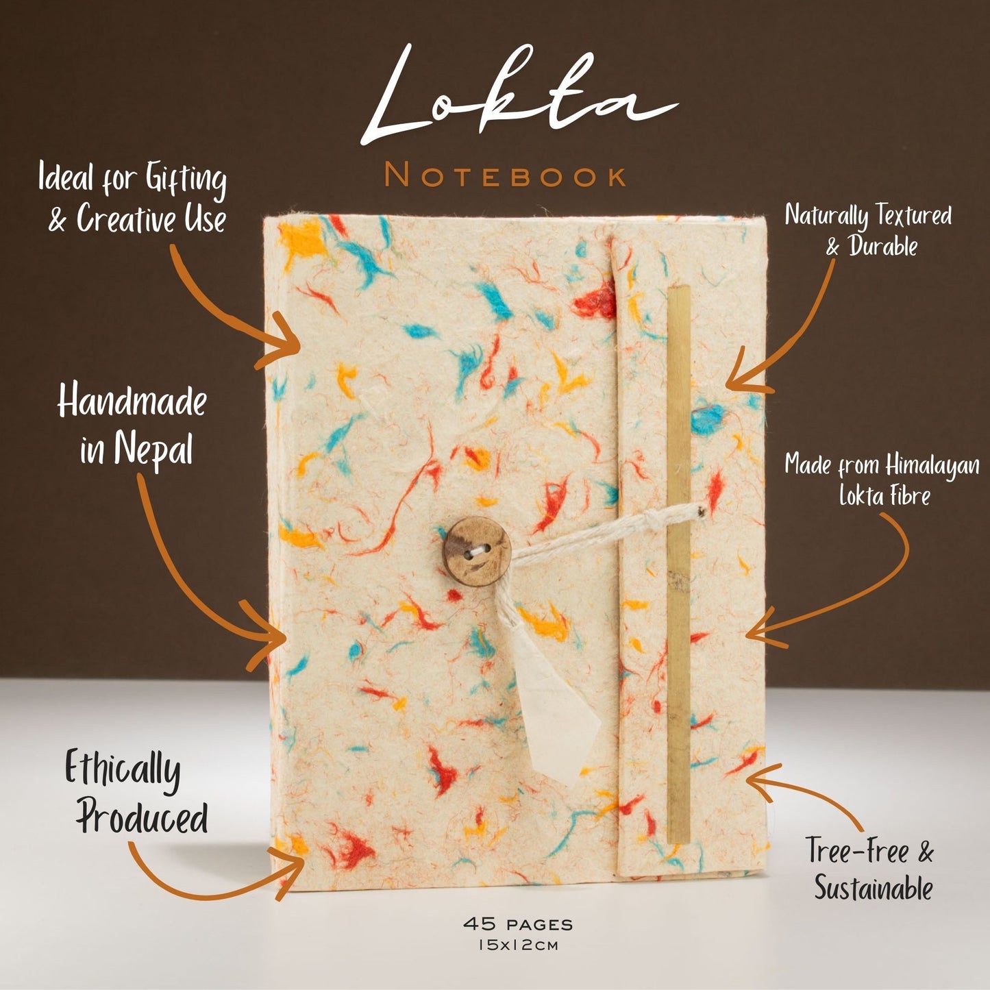 Lokta Mixed Colour Cotton Notebook – Medium (15x12cm) – 45 Leaves