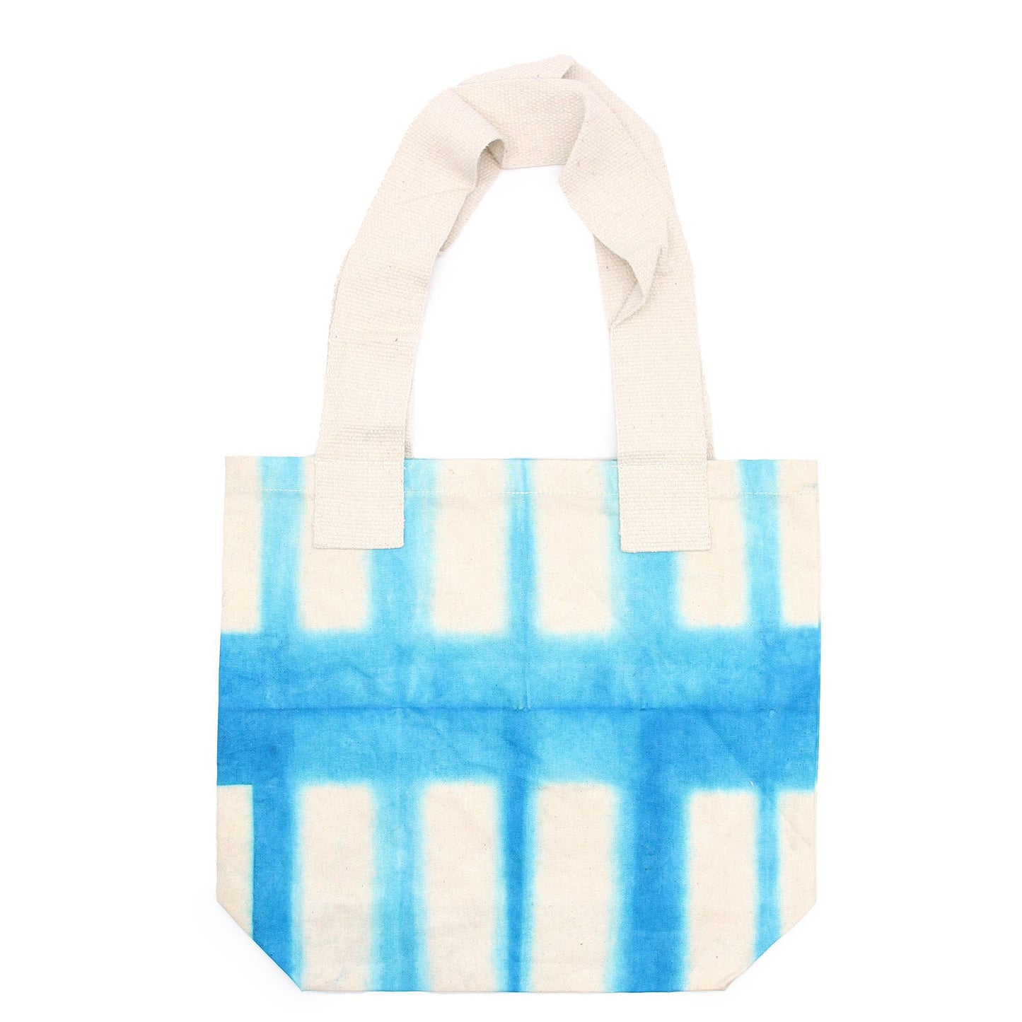 Natural Tye-Dye Cotton Bag (8oz) - 38x42x12cm - Sky Blue Blocks - Natural Handle
