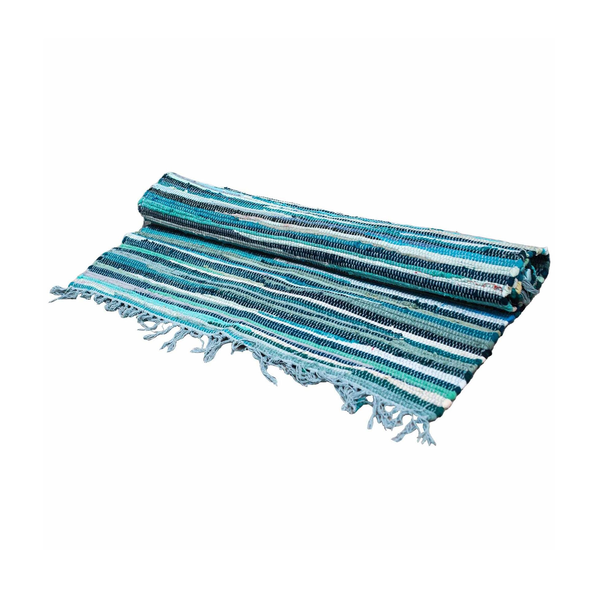 Premium Aqua Blue Small Rag Rug - 50x90cm
