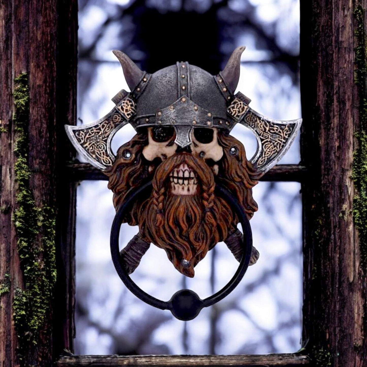 Viking Skull Door Knocker Norse Warrior Mythical Decor Gothic Home Ornament