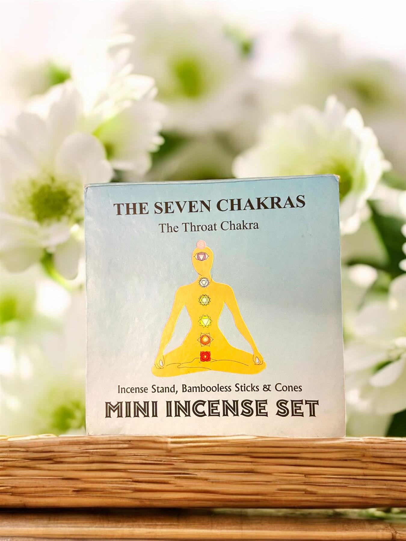 Seven Chakras Mini Incense Gift Set with Holder - Bamboo Sticks & Cones, Chakra Healing Aromatherapy, Throat.